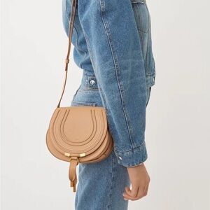 Chloé Small Marcie Leather Saddle Bag in Light Tan